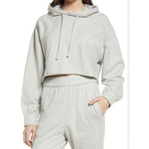 Open Edit Women's Size S Cropped Hoodie Sweatshirt Heathered Gray NEW